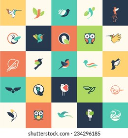 Set of flat design bird icons for websites, print and promotional materials, web and mobile services and apps icons, for cosmetics, healthcare, beauty, fashion, travel, spa, wellness, natural product.