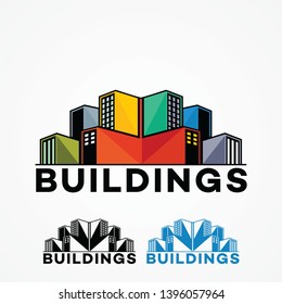 Set of flat design buildings and house 