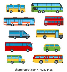 Set Of Flat Design Bus Icons. Isolated Vector Illustration