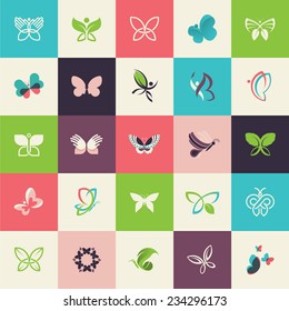 Set of flat design butterfly icons for websites, print and promotional materials, web and mobile services and apps, for cosmetics, healthcare, beauty, fashion, travel, spa, wellness, natural product.