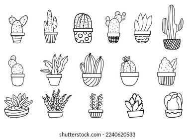 Set of flat design cactus various element design. Vector set of bright cacti, aloe and leaves. Collection of exotic plants.