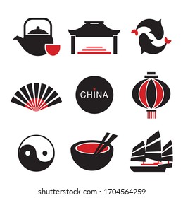 Set of flat design China icons and infographics elements with object symbols Vector illustration.