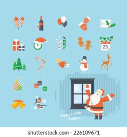 Set of flat design Christmas and New Year icons. The set can be used for websites, print templates, presentation templates, promotional materials, infographics, web and mobile phone services and app.