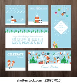 Set of flat design Christmas and New Year greeting cards 