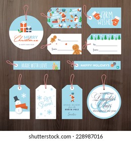 Set of flat design Christmas and New Year gift tags