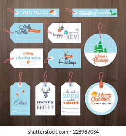 Set of flat design Christmas and New Year gift tags