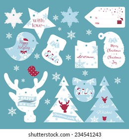 Set of flat design Christmas and New Year gift tags 