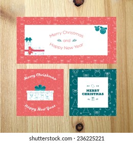 Set of flat design Christmas and New Year greeting card templates