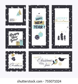 Set of flat design Christmas and New Year greeting cards. Vector illustration templates for greeting cards, web banner, flayer brochure, party invitation card.