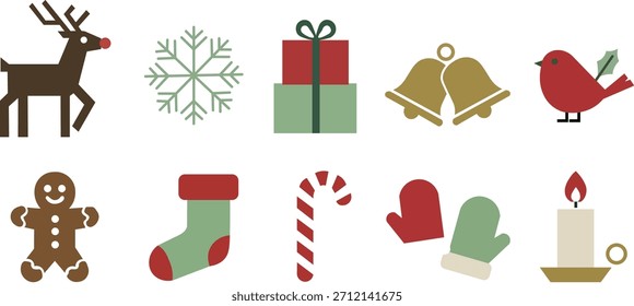 Conjunto de ícones de Natal e férias de inverno de design plano