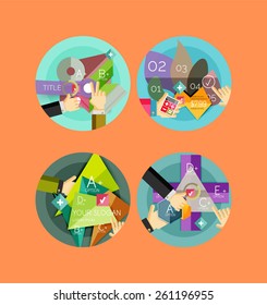 Set of flat design circle icons with geometric infographic diagrams, layouts