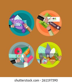 Conjunto de iconos de círculo de diseño plano con diagramas de infografía geométrica, diseños