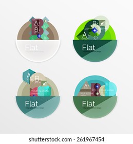 Set of flat design circle icons with geometric infographic diagrams, layouts