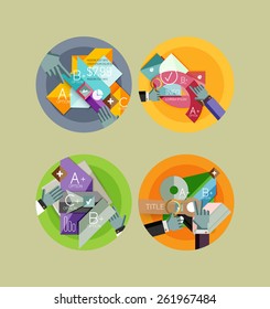 Conjunto de iconos de círculo de diseño plano con diagramas de infografía geométrica, diseños