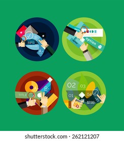 Conjunto de iconos de círculo de diseño plano con diagramas de infografía geométrica, diseños