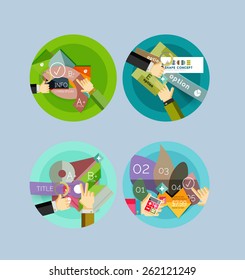 Conjunto de ícones de círculo de design plano com diagramas infográficos geométricos, layouts