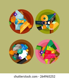 Set of flat design circle icons with geometric infographic diagrams, layouts