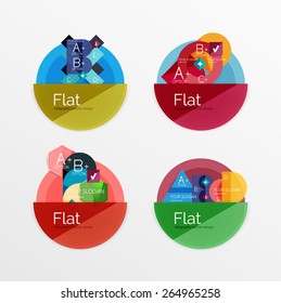 Set of flat design circle icons with geometric infographic diagrams, layouts