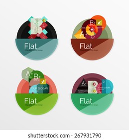 Set of flat design circle icons with geometric infographic diagrams, layouts