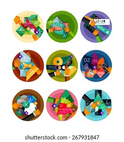 Conjunto de iconos de círculo de diseño plano con diagramas de infografía geométrica, diseños