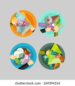 Set of flat design circle icons with geometric infographic diagrams, layouts