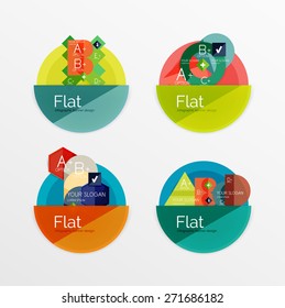 Set of flat design circle icons with geometric infographic diagrams, layouts