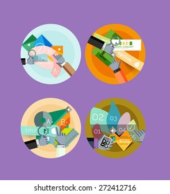 Conjunto de iconos de círculo de diseño plano con diagramas de infografía geométrica, diseños
