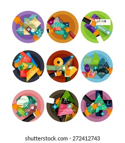 Conjunto de iconos de círculo de diseño plano con diagramas de infografía geométrica, diseños