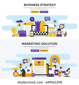 Set of Flat Design Color Banners Concepts for Business Strategy and Marketing Solution. Concepts web banner and printed materials. Vector Illustration