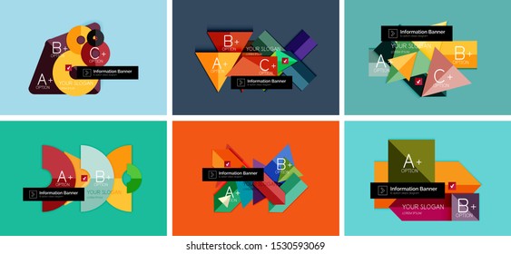 Set of flat design color information banner templates with step options. Vector abstract infographics diagrams