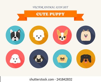 Set of flat design compositions with cute dogs - vector set of icons and illustrations