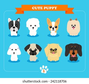 Set of flat design compositions with cute dogs - vector set of icons and illustrations