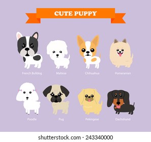 Set of flat design compositions with cute dogs - vector set of icons and illustrations