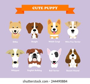 Set of flat design compositions with cute dogs - vector set of icons and illustrations