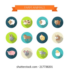 Set of flat design compositions with farm animals