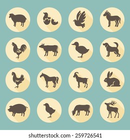 Set of flat design compositions with farm animals.