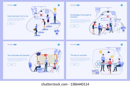  Set of flat design concept of education for website and landing page template.Online education, training and courses, learning, Vector illustration.