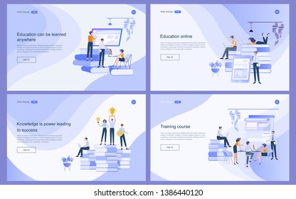  Set of flat design concept of education for website and landing page template.Online education, training and courses, learning, Vector illustration.