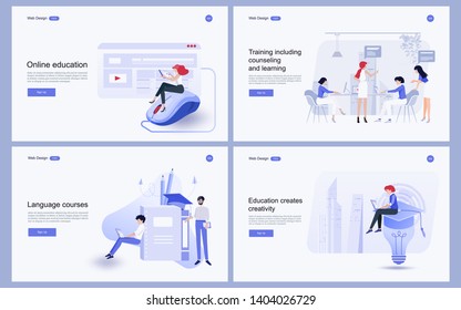 Set of flat design concept of education for website and landing page template.Online education, training and courses, learning, Vector illustration. 