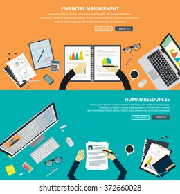 conjunto de concepto de diseño plano para informes financieros y recursos humanos,banner vectorial,publicidad web.