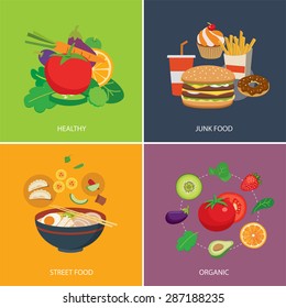conjunto de conceptos de diseño plano para la alimentación