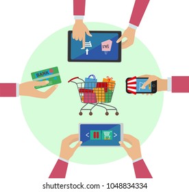 Set of flat design concept icons for web and mobile phone services and apps. Icons for mobile marketing and online shopping