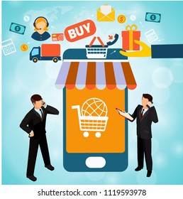 Set of flat design concept icons for web and mobile phone services . Icons for mobile marketing and online shopping and businessman act

