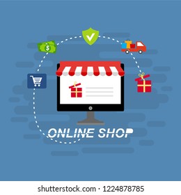 Set of flat design concept icons for online shopping. Icons for online shopping,business,vector illustration.