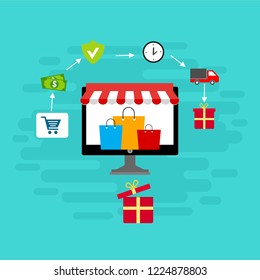 Set of flat design concept icons for online shopping. Icons for online shopping,business,vector illustration.