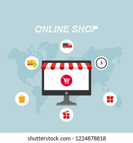 Set of flat design concept icons for online shopping. Icons for online shopping,business,vector illustration.