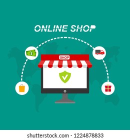 Set of flat design concept icons for online shopping. Icons for online shopping,business,vector illustration.
