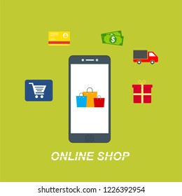 Set of flat design concept icons for online shopping. Icons for online shopping,business,vector illustration.