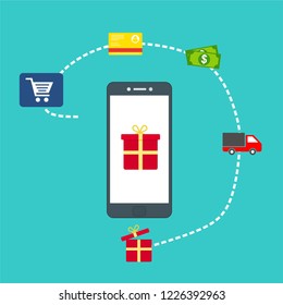 Set of flat design concept icons for online shopping. Icons for online shopping,business,vector illustration.