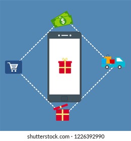 Set of flat design concept icons for online shopping. Icons for online shopping,business,vector illustration.